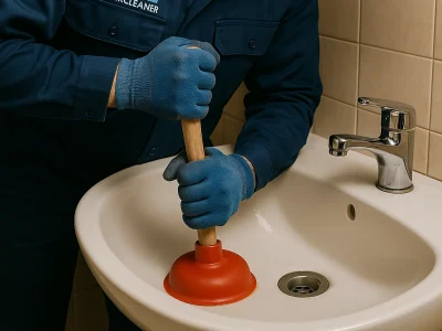Mitarbeiter bei Absaugarbeiten Düsseldorf